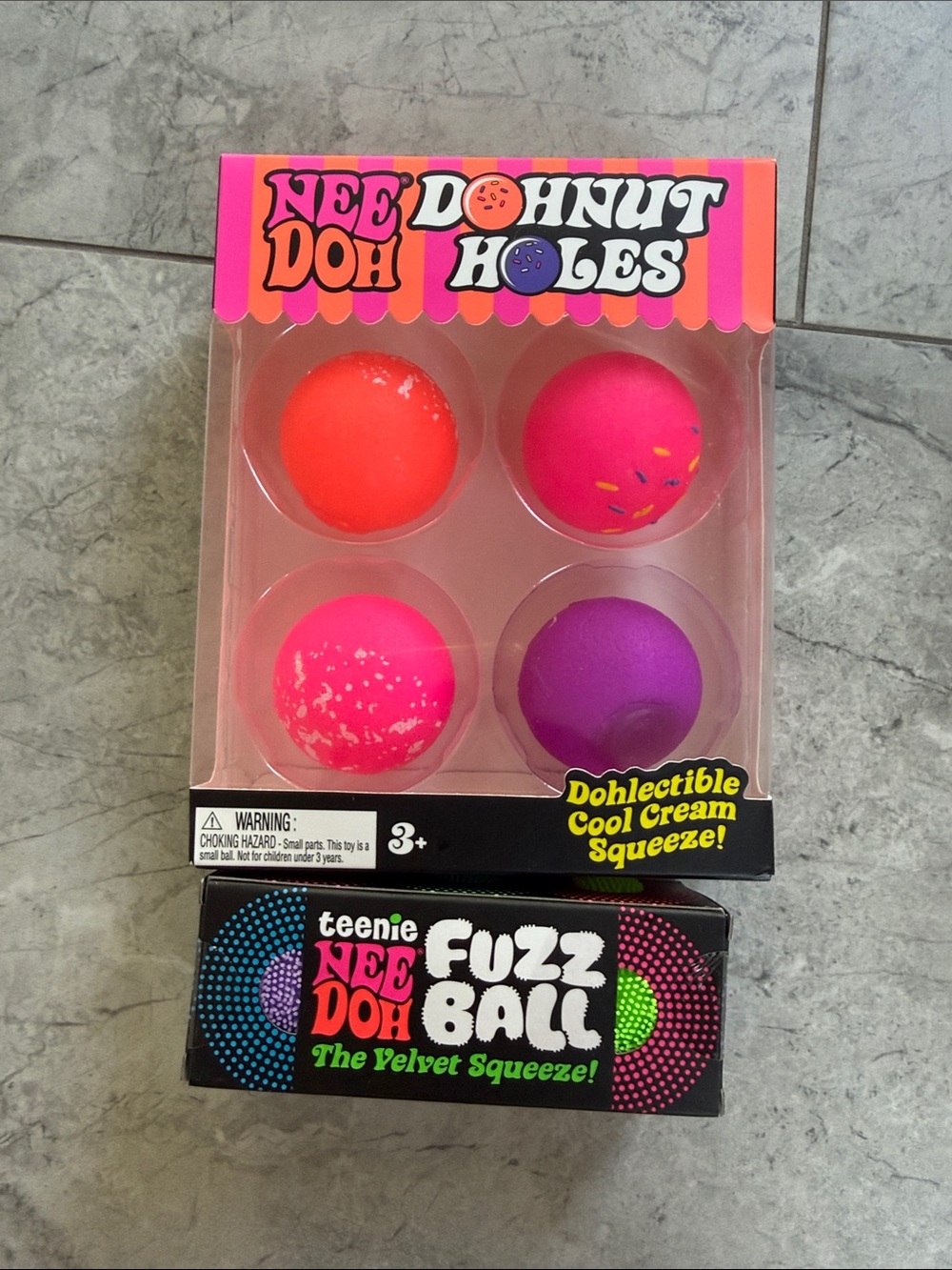 VIRAL Teenie NeeDoh Fuzz Ball Donut Holes Squishy Set and NeeDoh fuzzball combo